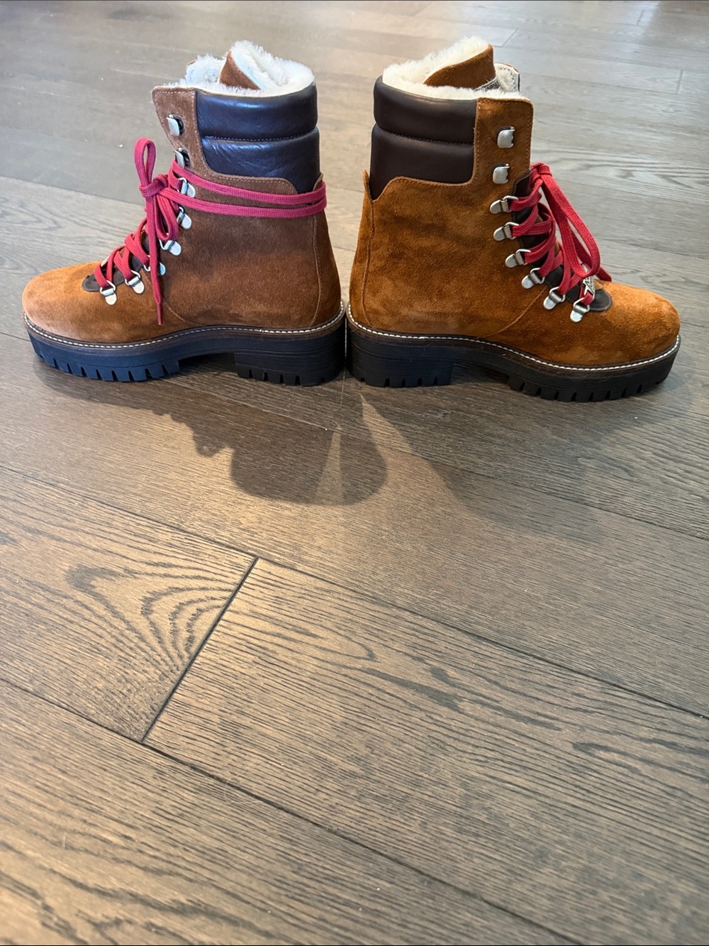 Women’s Ammann Suede Hikers in Chestnut with Red Laces - Picture 2 of 5